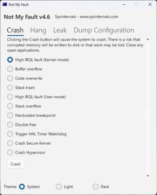 NotMyFault 4.6 実行画面