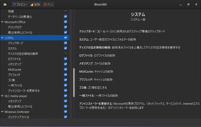BleachBit 削除可能ファイルの選択